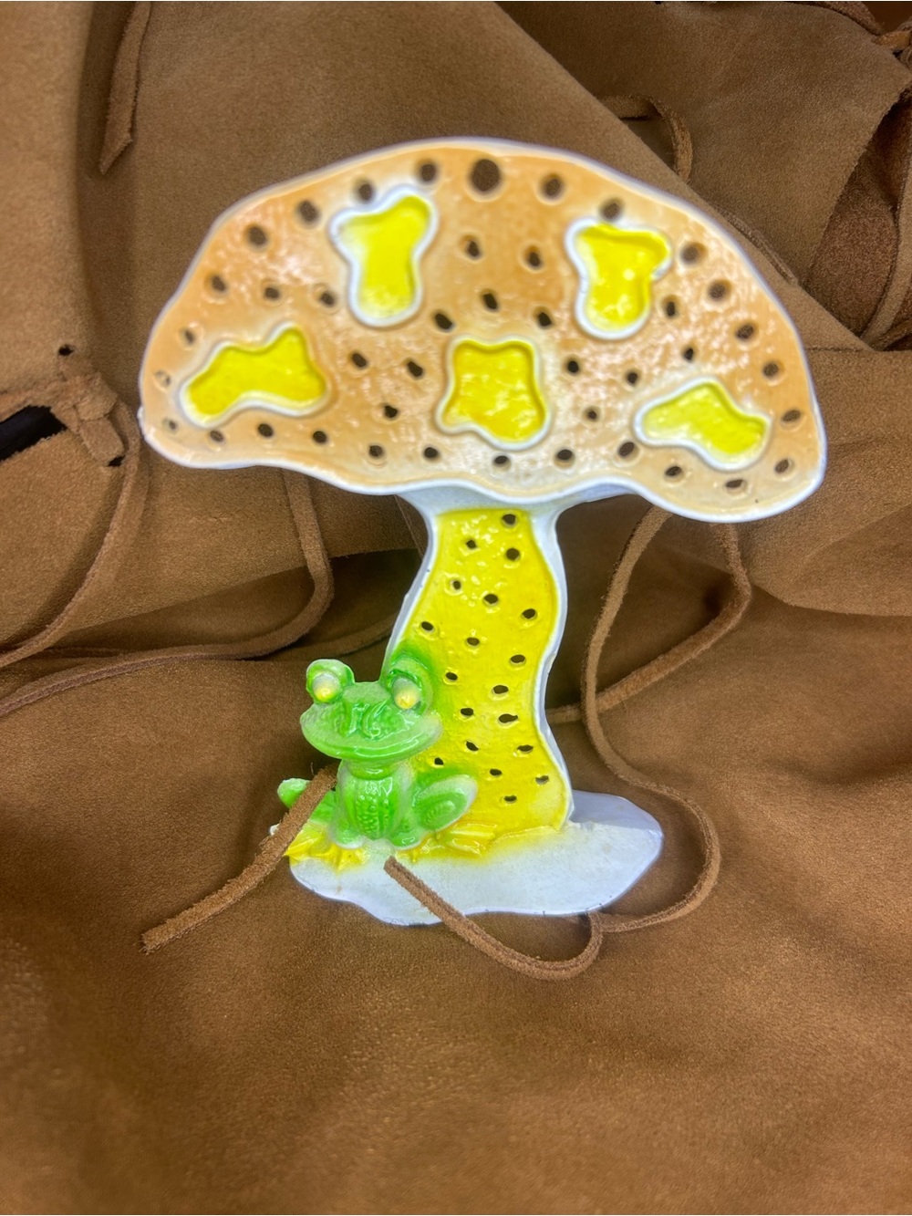 Vintage Yellow green and brown jewelry holder or decor